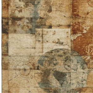 HomeRoots 9' X 12' Geometric Washable Area Rug - Durable Beige, Gray & Rust Design with UV Protection & Non-Slip Backing 707652