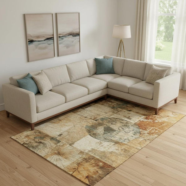 HomeRoots 10' X 14' Beige Gray Rust Geometric Area Rug - UV Protected, Stain-Resistant, Stylish & Durable! 707653