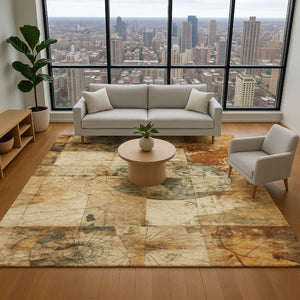 HomeRoots 10' X 14' Beige Gray Rust Geometric Area Rug - UV Protected, Stain-Resistant, Stylish & Durable! 707653