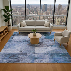 HomeRoots 5' Stylish Blue and Gray Geometric Washable Area Rug with UV Protection for Kids and Pets' Safety 707655