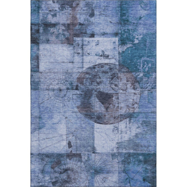 HomeRoots 5' Stylish Blue and Gray Geometric Washable Area Rug with UV Protection for Kids and Pets' Safety 707655