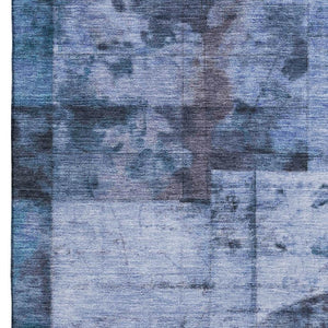 HomeRoots 5' Stylish Blue and Gray Geometric Washable Area Rug with UV Protection for Kids and Pets' Safety 707655