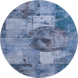 HomeRoots 8' X 10' Stylish Blue and Gray Geometric Washable Area Rug with UV Protection for Busy Homes 707657