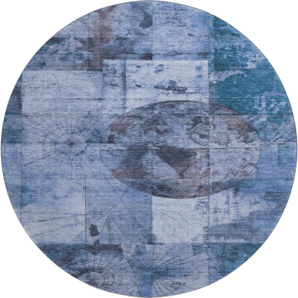 HomeRoots 8' X 10' Stylish Blue and Gray Geometric Washable Area Rug with UV Protection for Busy Homes 707657