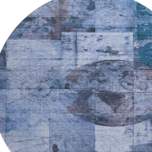 HomeRoots 8' X 10' Stylish Blue and Gray Geometric Washable Area Rug with UV Protection for Busy Homes 707657