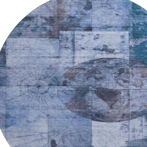 HomeRoots 8' X 10' Stylish Blue and Gray Geometric Washable Area Rug with UV Protection for Busy Homes 707657