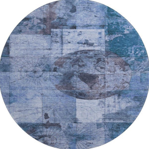 HomeRoots 8' X 10' Stylish Blue and Gray Geometric Washable Area Rug with UV Protection for Busy Homes 707657