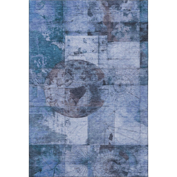 HomeRoots 9' X 12' Stylish Blue & Gray Geometric Washable Area Rug with UV Protection for High-Traffic Rooms 707658