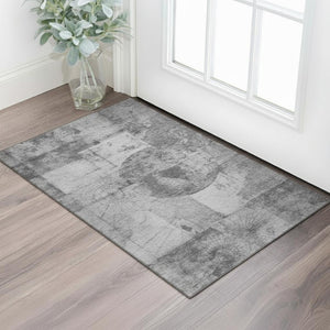 HomeRoots 5' X 8' Gray and Silver Geometric Washable Area Rug - UV Protected, Stain-Resistant, Non-Slip Design 707661