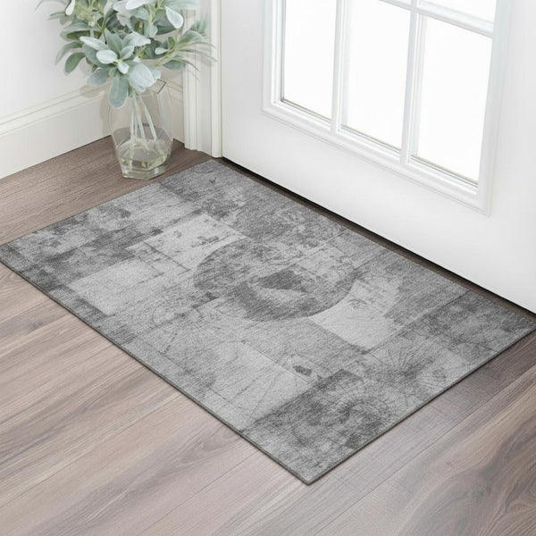 HomeRoots 5' X 8' Gray and Silver Geometric Washable Area Rug - UV Protected, Stain-Resistant, Non-Slip Design 707661