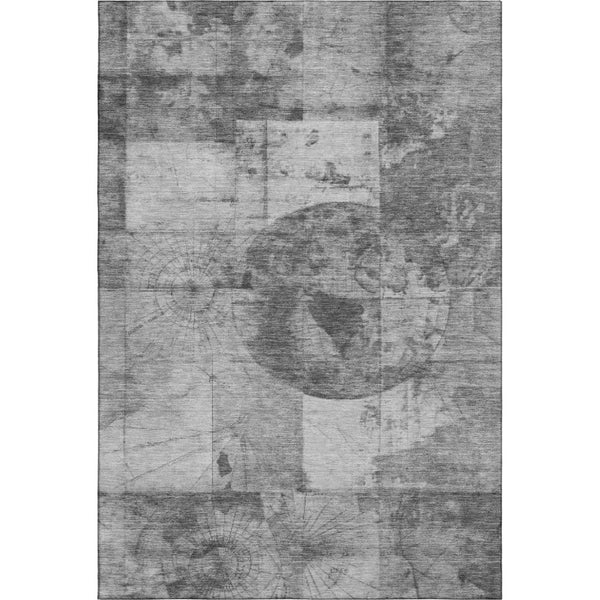 HomeRoots 8' Gray and Silver Geometric Round Rug – Washable, UV-Protected, Durable for High Traffic Areas 707662