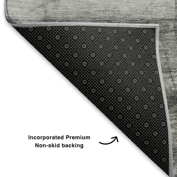 HomeRoots 8' Gray and Silver Geometric Round Rug – Washable, UV-Protected, Durable for High Traffic Areas 707662