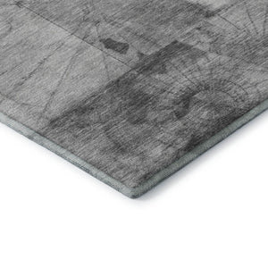 HomeRoots 8' Gray and Silver Geometric Round Rug – Washable, UV-Protected, Durable for High Traffic Areas 707662