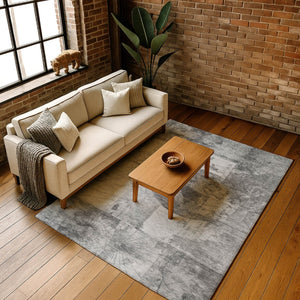 HomeRoots 8' Gray and Silver Geometric Round Rug – Washable, UV-Protected, Durable for High Traffic Areas 707662