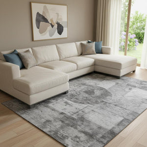 HomeRoots 9' x 12' Gray and Silver Geometric Area Rug - Washable, UV Protected, and Stain-Resistant Design 707664