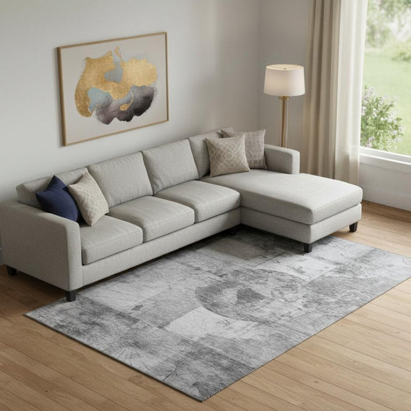HomeRoots 10' X 14' Gray & Silver Geometric Washable Area Rug – Durable, UV-Protected & Ideal for Families 707665