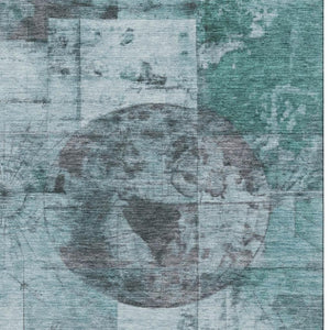 HomeRoots 8' Teal and Gray Geometric Round Rug - Washable, UV-Protected, Non-Slip, Stylish for Any Room 707668