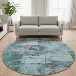 HomeRoots 8' X 10' Stylish Teal and Gray Geometric Washable Area Rug with UV Protection for High-Traffic Homes 707669