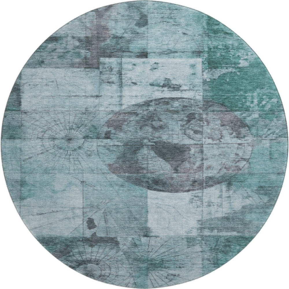 HomeRoots 8' X 10' Stylish Teal and Gray Geometric Washable Area Rug with UV Protection for High-Traffic Homes 707669