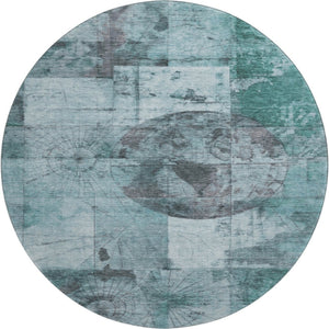 HomeRoots 8' X 10' Stylish Teal and Gray Geometric Washable Area Rug with UV Protection for High-Traffic Homes 707669