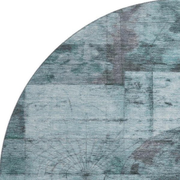 HomeRoots 8' X 10' Stylish Teal and Gray Geometric Washable Area Rug with UV Protection for High-Traffic Homes 707669