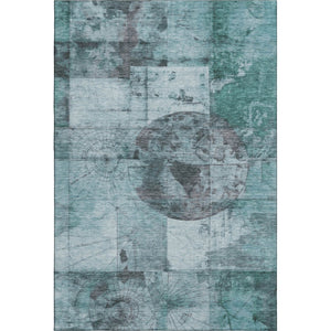 HomeRoots 9' X 12' Teal and Gray Geometric Area Rug - Washable, UV-Protected, Ideal for Kids & Pets! 707670