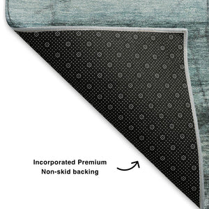 HomeRoots 9' X 12' Teal and Gray Geometric Area Rug - Washable, UV-Protected, Ideal for Kids & Pets! 707670