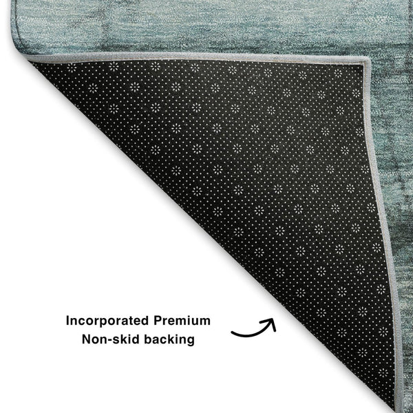 HomeRoots 9' X 12' Teal and Gray Geometric Area Rug - Washable, UV-Protected, Ideal for Kids & Pets! 707670
