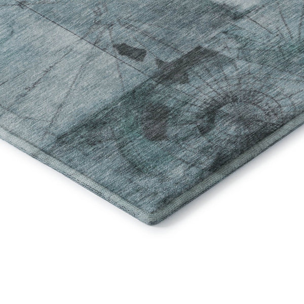 HomeRoots 9' X 12' Teal and Gray Geometric Area Rug - Washable, UV-Protected, Ideal for Kids & Pets! 707670