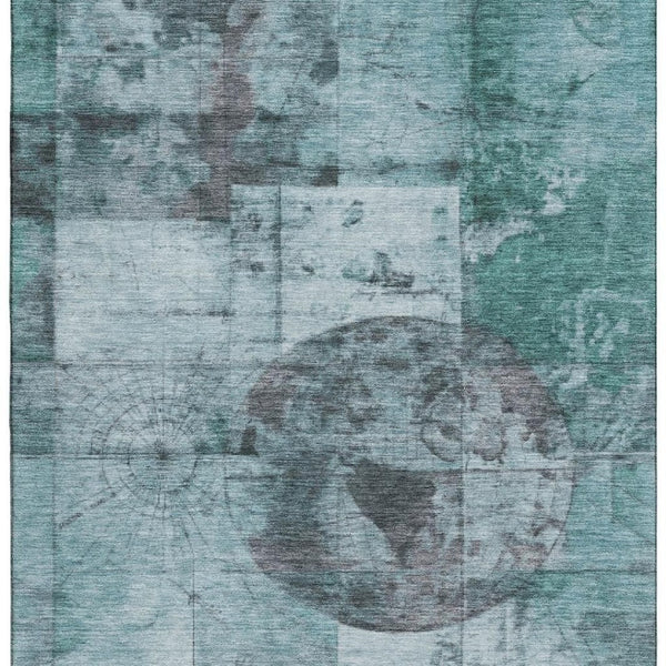 HomeRoots 9' X 12' Teal and Gray Geometric Area Rug - Washable, UV-Protected, Ideal for Kids & Pets! 707670