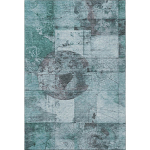 HomeRoots 10' X 14' Teal and Gray Geometric Area Rug - Stylish, Washable, UV-Protected for Modern Living Spaces 707671