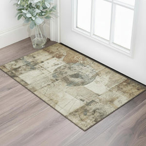 HomeRoots 5' X 8' Taupe Gray & Beige Geometric Area Rug - Washable, UV Protected, Stain-Resistant for Homes 707673