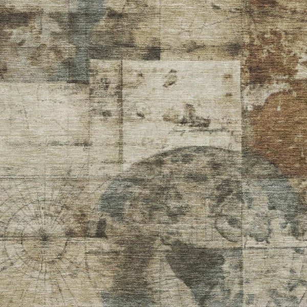 HomeRoots 5' X 8' Taupe Gray & Beige Geometric Area Rug - Washable, UV Protected, Stain-Resistant for Homes 707673