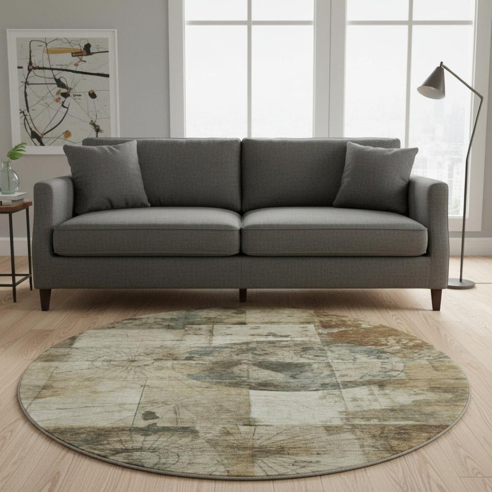 HomeRoots 8' X 10' Washable Taupe Gray & Beige Geometric Area Rug – UV Protected, Stain-Resistant & Durable 707675