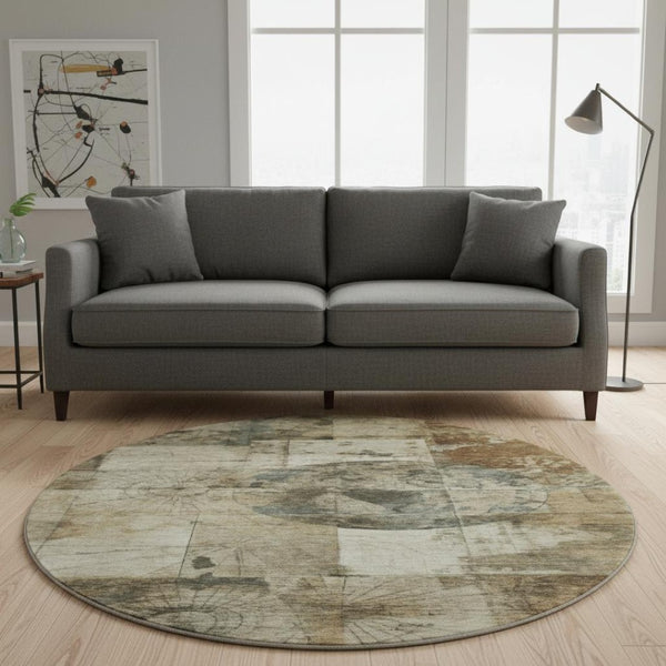 HomeRoots 8' X 10' Washable Taupe Gray & Beige Geometric Area Rug – UV Protected, Stain-Resistant & Durable 707675