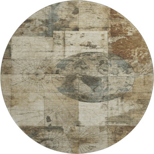 HomeRoots 8' X 10' Washable Taupe Gray & Beige Geometric Area Rug – UV Protected, Stain-Resistant & Durable 707675