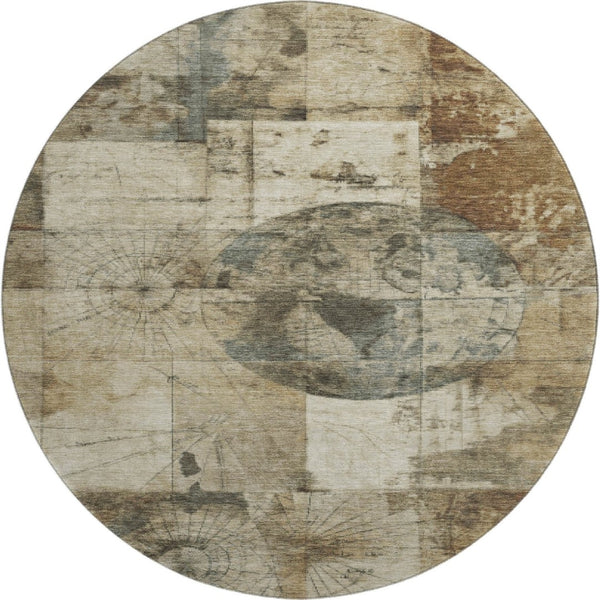 HomeRoots 8' X 10' Washable Taupe Gray & Beige Geometric Area Rug – UV Protected, Stain-Resistant & Durable 707675