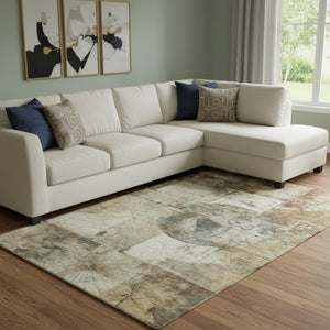 HomeRoots 9' X 12' Stylish Taupe Gray and Beige Geometric Washable Area Rug with UV Protection & Stain Resistance 707676