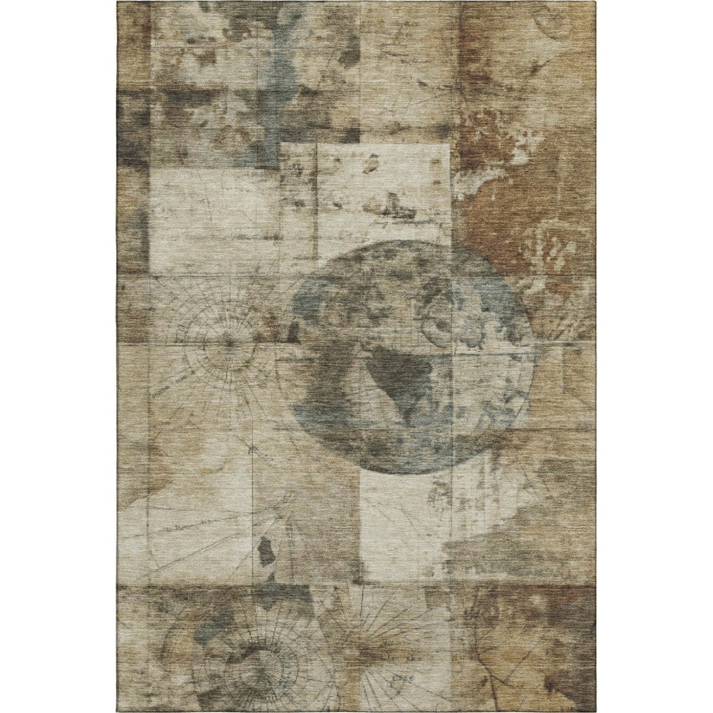 HomeRoots 9' X 12' Stylish Taupe Gray and Beige Geometric Washable Area Rug with UV Protection & Stain Resistance 707676