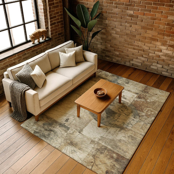 HomeRoots 9' X 12' Stylish Taupe Gray and Beige Geometric Washable Area Rug with UV Protection & Stain Resistance 707676