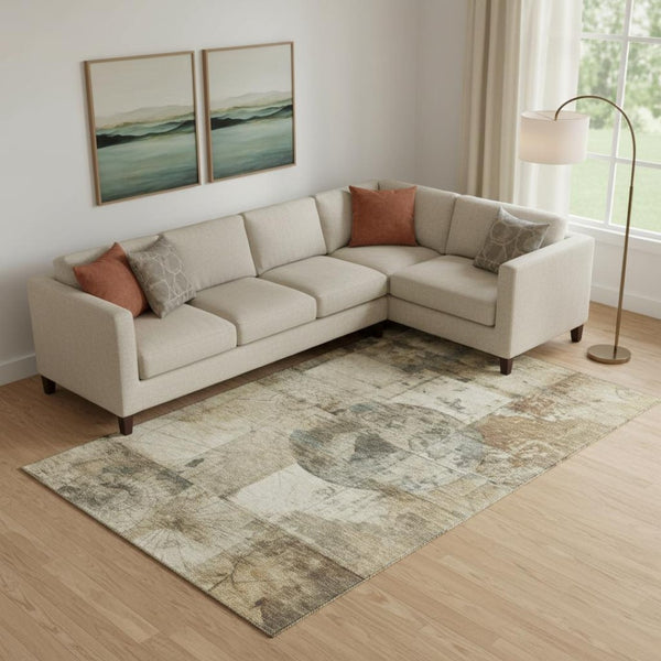HomeRoots 10' X 14' Taupe Gray & Beige Geometric Area Rug - UV Protected, Easy-Care for High-Traffic Spaces! 707677