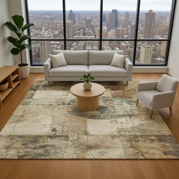 HomeRoots 10' X 14' Taupe Gray & Beige Geometric Area Rug - UV Protected, Easy-Care for High-Traffic Spaces! 707677