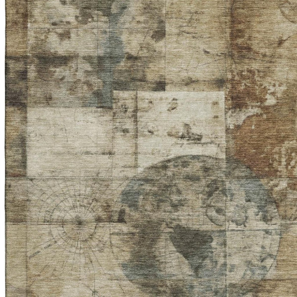 HomeRoots 10' X 14' Taupe Gray & Beige Geometric Area Rug - UV Protected, Easy-Care for High-Traffic Spaces! 707677