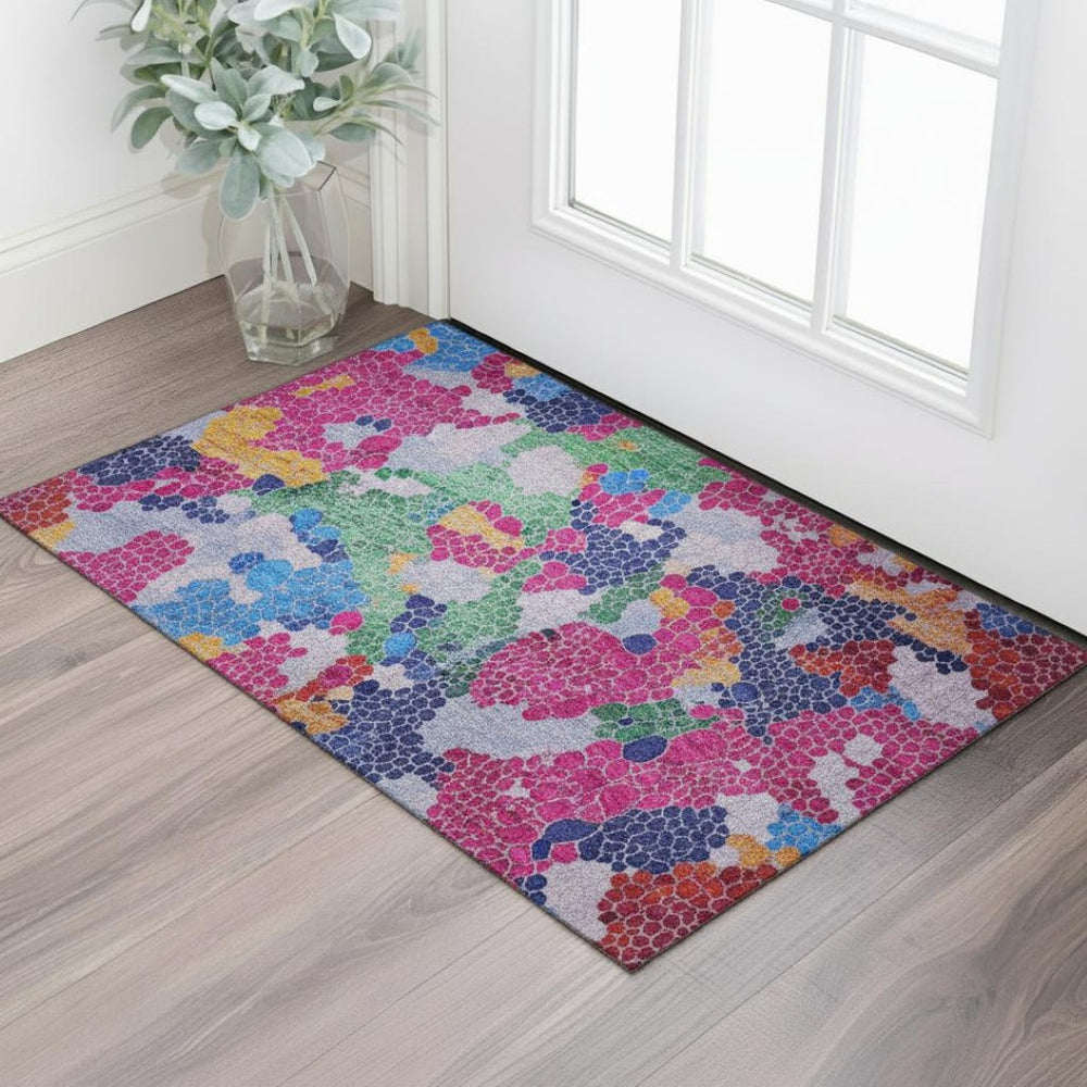 HomeRoots 5' X 8' Modern Blush Blue & Yellow Geometric Area Rug - Washable, UV Protected & Stain Resistant! 707679