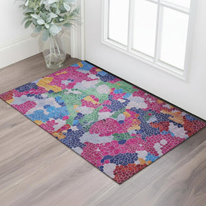 HomeRoots 5' X 8' Modern Blush Blue & Yellow Geometric Area Rug - Washable, UV Protected & Stain Resistant! 707679