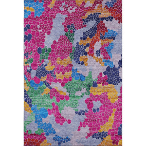 HomeRoots 5' X 8' Modern Blush Blue & Yellow Geometric Area Rug - Washable, UV Protected & Stain Resistant! 707679