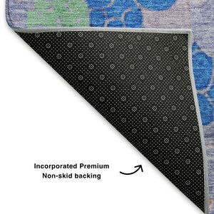 HomeRoots 5' X 8' Modern Blush Blue & Yellow Geometric Area Rug - Washable, UV Protected & Stain Resistant! 707679