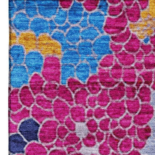 HomeRoots 5' X 8' Modern Blush Blue & Yellow Geometric Area Rug - Washable, UV Protected & Stain Resistant! 707679