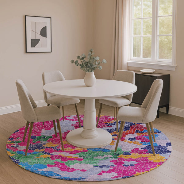 HomeRoots 8' X 10' Washable Blush Blue & Yellow Geometric Area Rug with UV Protection for Modern Homes 707681