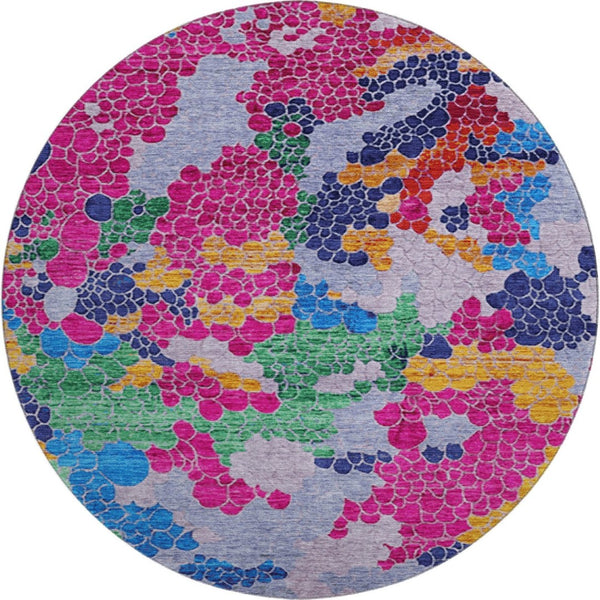 HomeRoots 8' X 10' Washable Blush Blue & Yellow Geometric Area Rug with UV Protection for Modern Homes 707681